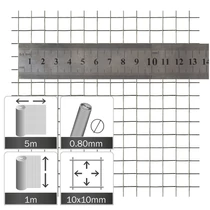 Ponthegesztett Horganyzott Drótháló 10 X 10 X 0,80 mm, Tekercs 5X1,0M