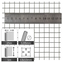 Horganyzott drótháló 13x13x1,05mm, tekercs 25x1,0m